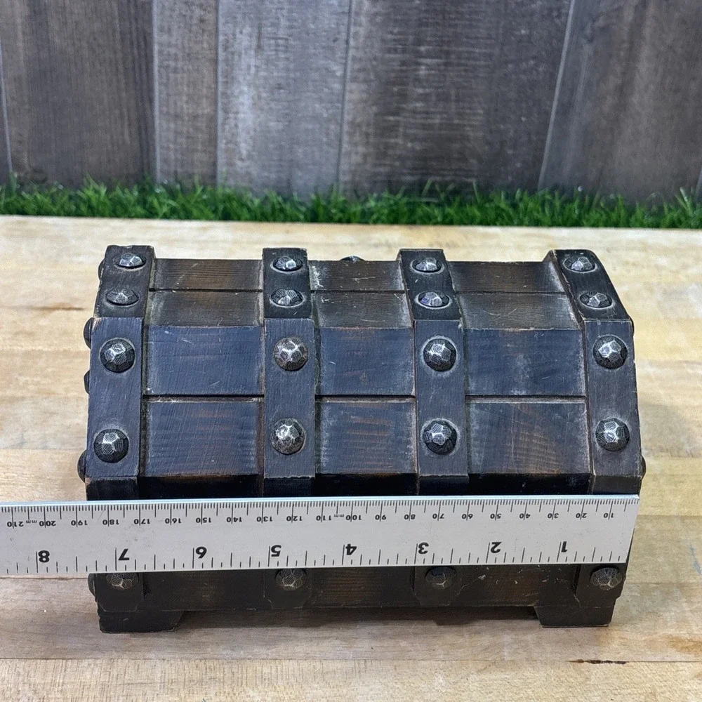 Vintage Made in Japan Wooden Treasure Chest Jewelry Box Gothic